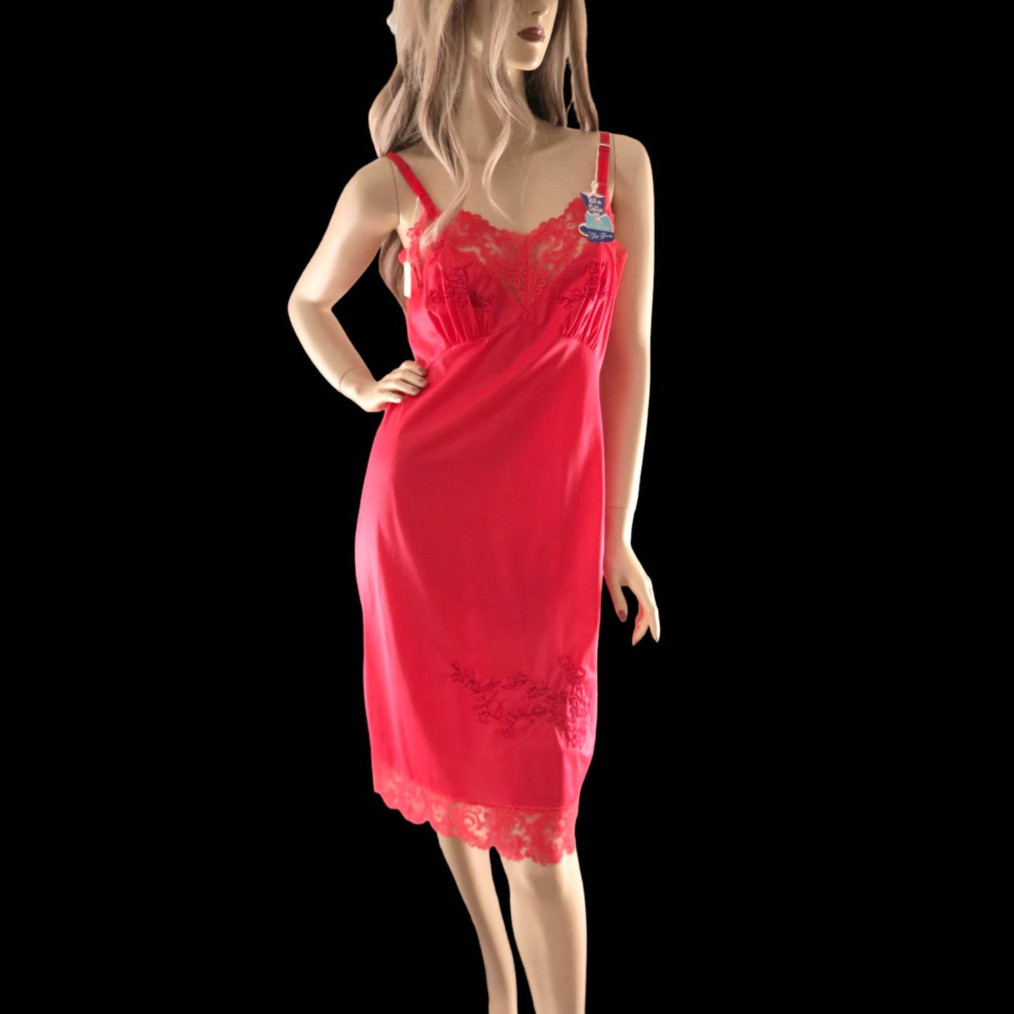 60s Vintage Red Nylon Slip Dress Size S NWT