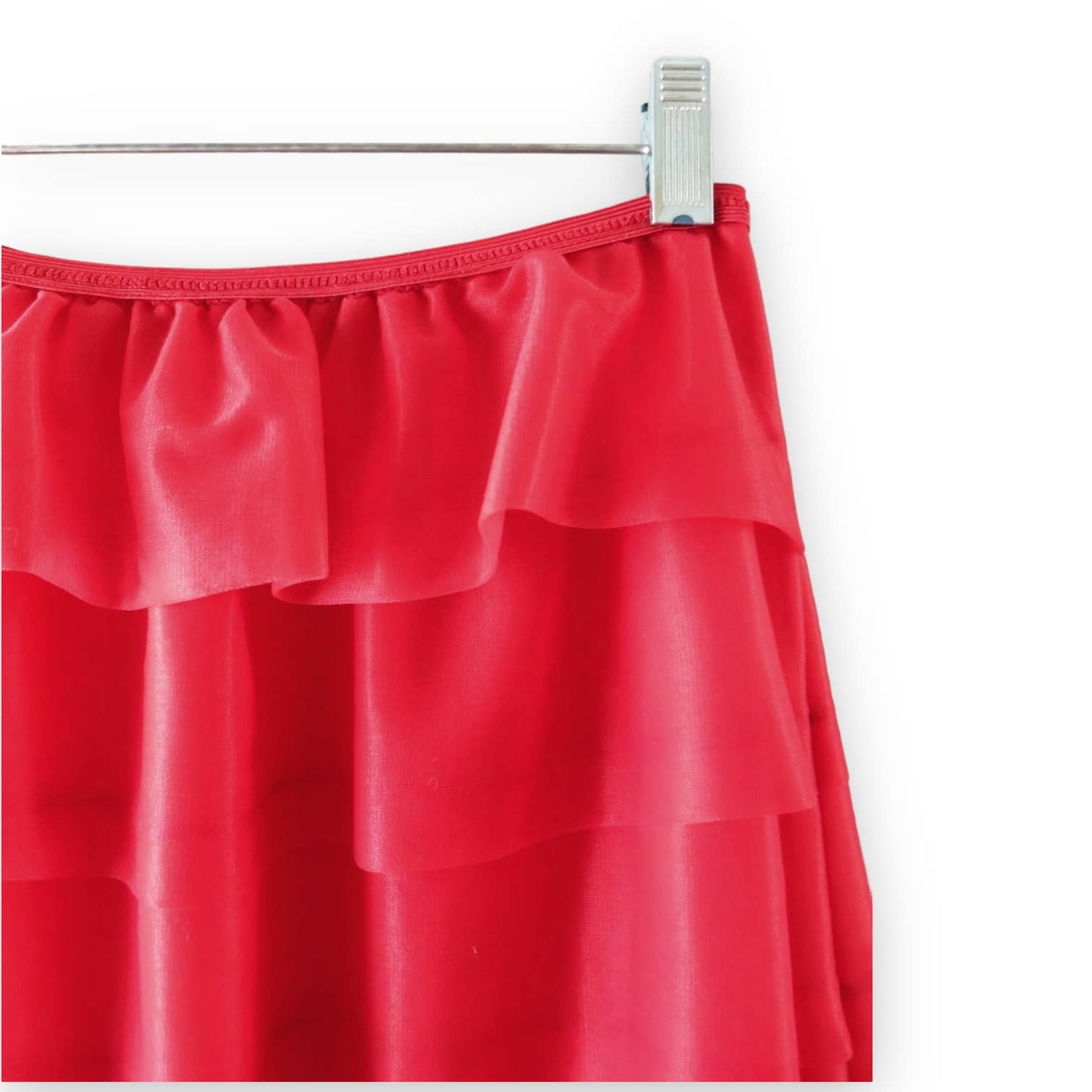 60s Tiered Red Chiffon Petticoat Slip Skirt XS