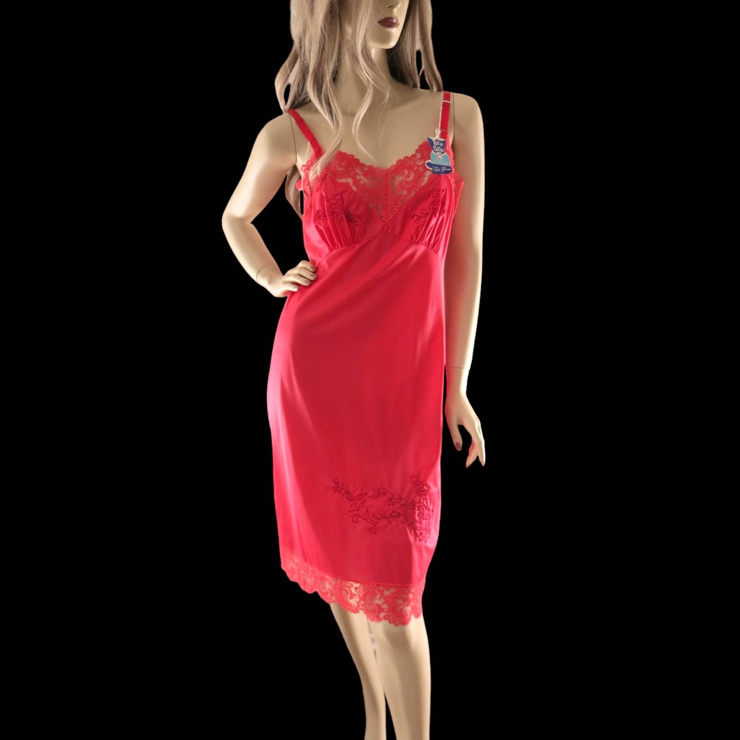 60s Vintage Red Nylon Slip Dress Size S NWT