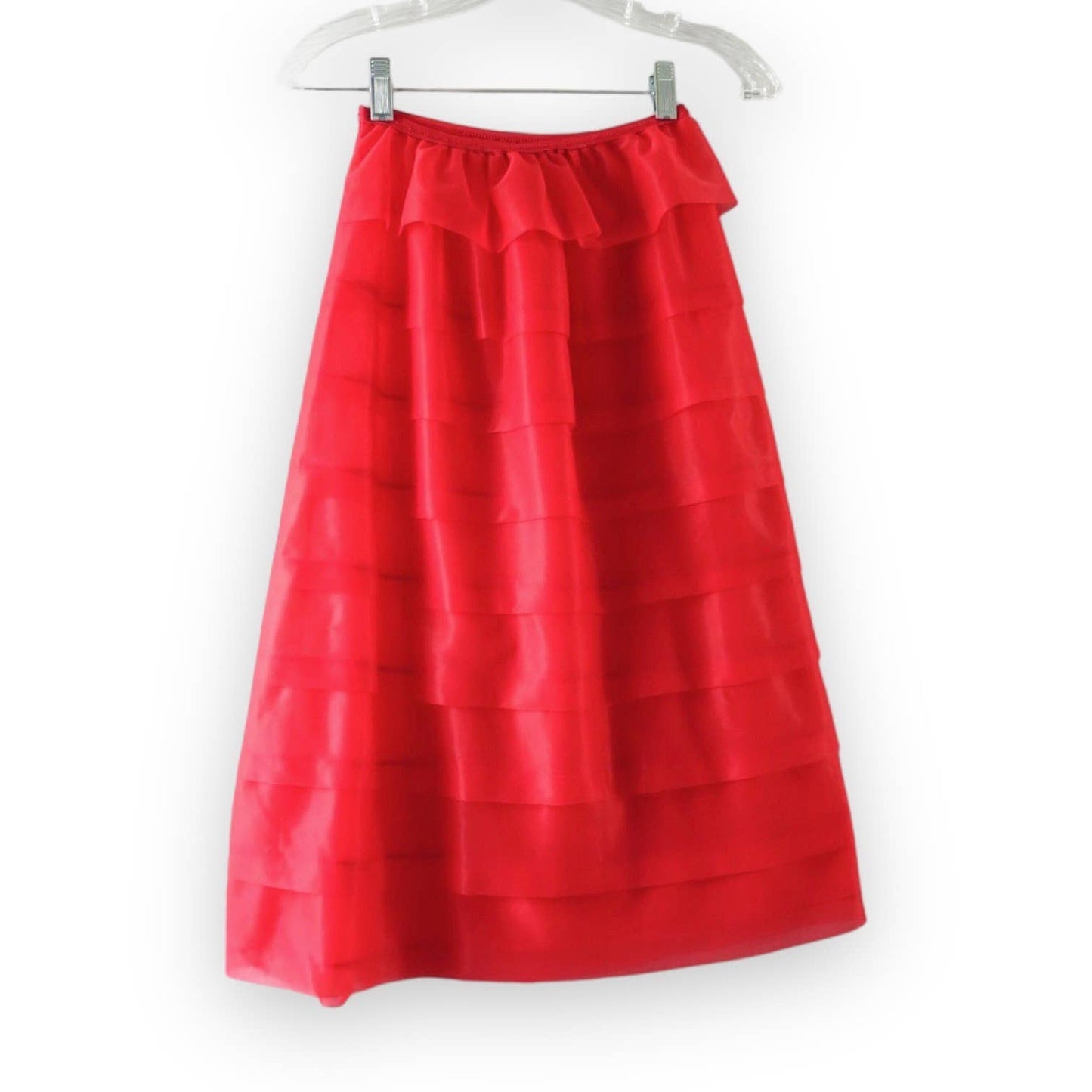 60s Tiered Red Chiffon Petticoat Slip Skirt XS
