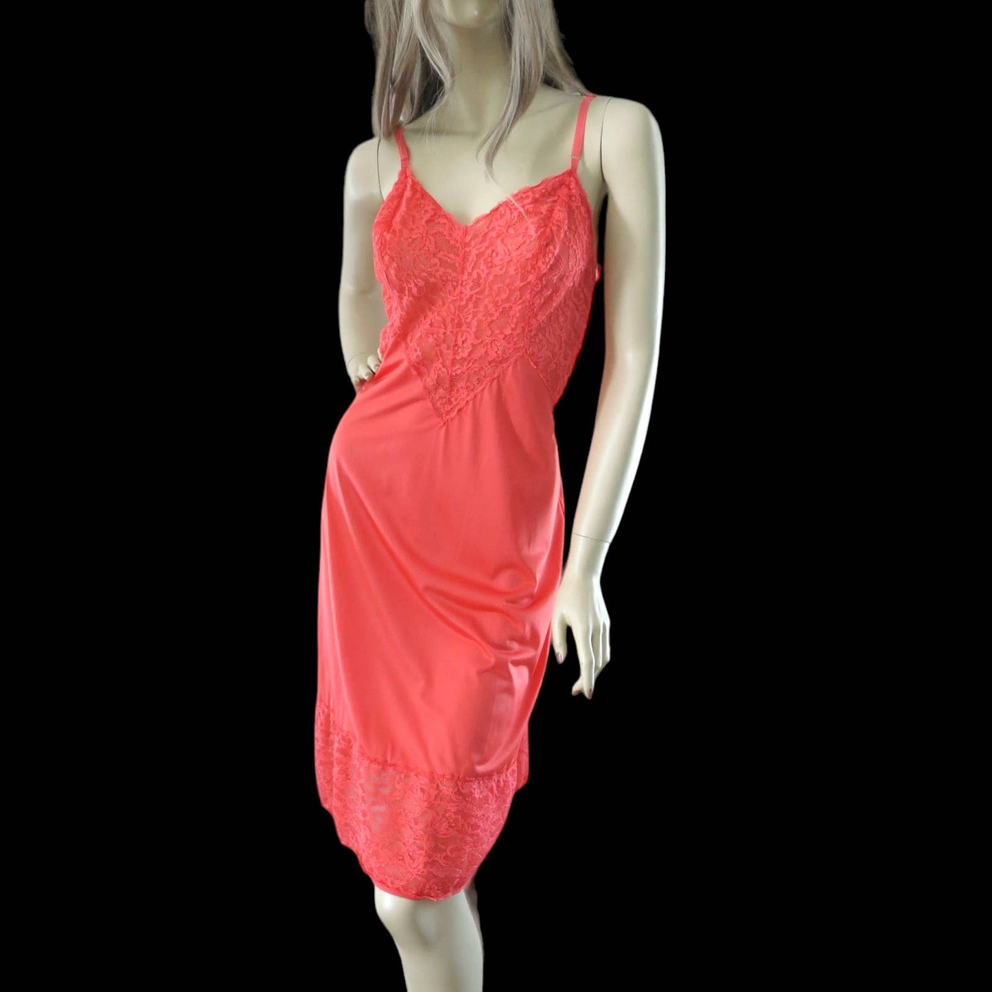 60s Vintage Tomato Red Nylon Slip Dress