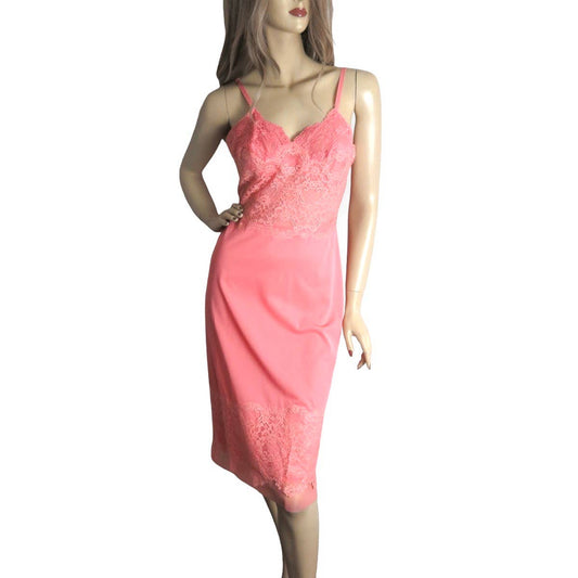 60s Flamingo Pink Nylon Slip Dress S